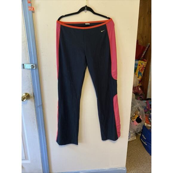 Nike Dri Fit Mesh Panel Wide Leg Women L Athletic Black Pink PullOn Active Pants - Picture 8 of 11